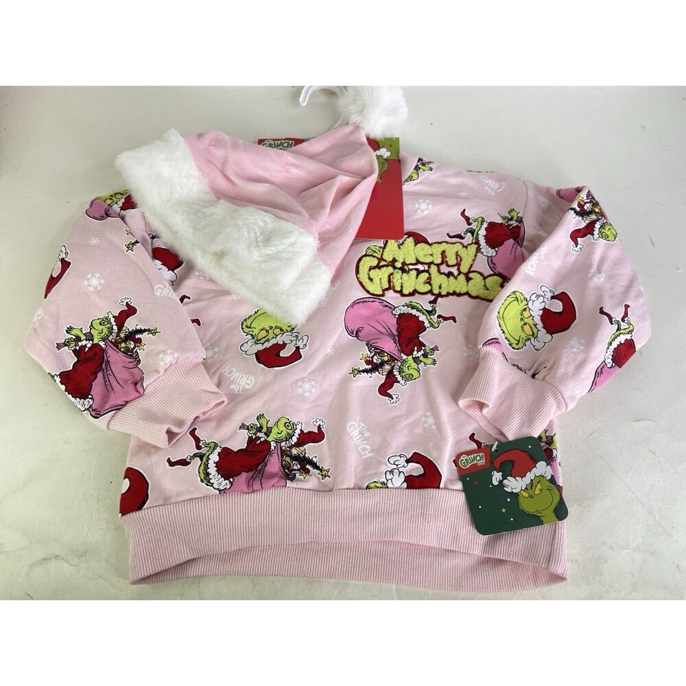 Dr. Seuss The Grinch Holiday Christmas Sweatshirt Sweater with Hat Girls Size 5